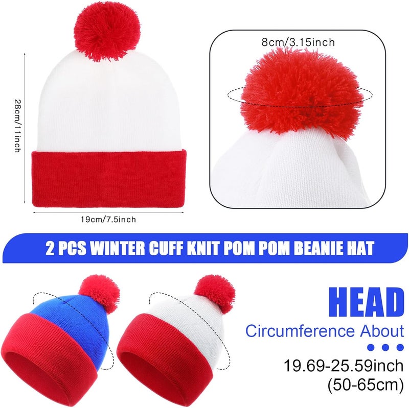 Shinymoon 2 Pcs Knit Pom Beanie Hat Halloween Character Cosplay Headwear Knitted Pompom Cuff Women Men's Winter Beanies - Image 3